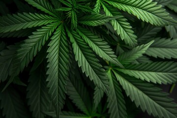 Fototapeta na wymiar Cannabis sativa plants. Marijuana leaves and Buds, top view. Horticultural industry