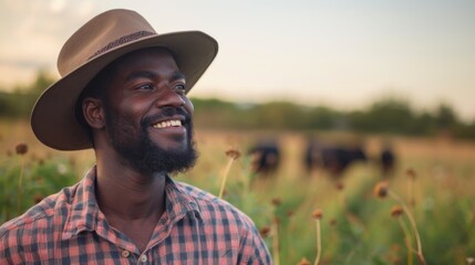 A Happy Farmer at Sunset