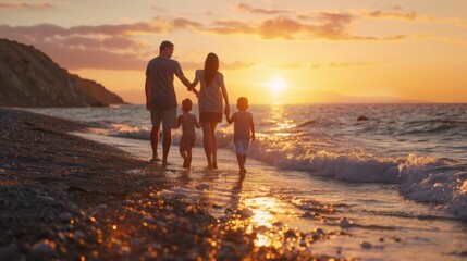 A Family Walk at Sunset