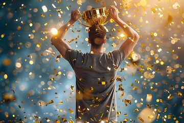  Champion Celebrating Victory with Trophy and Confetti