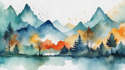 Modern Landscape Art Featuring Watercolor Elements Wallpaper, Ideal for Abstract Art Prints, Decor.