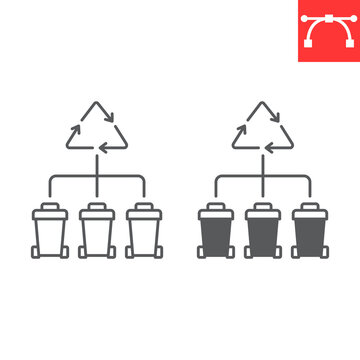 Waste sorting line and glyph icon, ecology and recycling, trash sorting containers vector icon, vector graphics, editable stroke outline sign, eps 10.