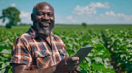 Obraz premium A Smiling Farmer with Tablet