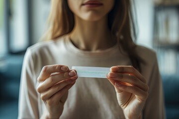 Young woman with a pregnancy test in her hands. generative ai