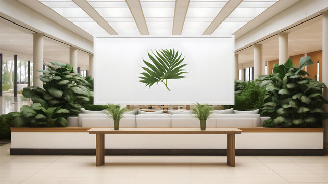 A blank poster for an ad or logo, an advertisement poster set in a hall of a modern club.