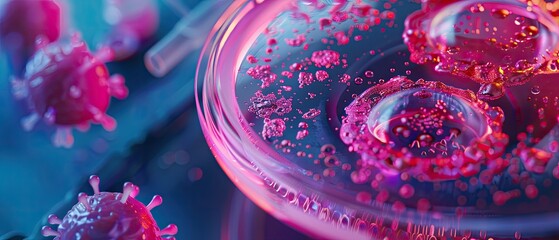 Hyper-realistic Macro Close-Up of Virus Lifecycle in Petri Dish - Scientific Laboratory Setting with Rule of Thirds