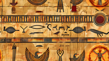 Ancient Egyptian hieroglyphs on ancient background seamless pattern for prints