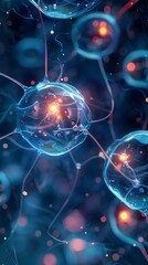 Surreal Visualization of Futuristic Alien Neural Impulse Connections and Electrical Plasma Bubbles in a Microscopic Science Lab Setting