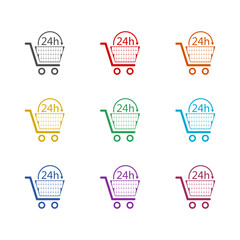 24 hour shopping glyph icon isolated on white background. Set icons colorful