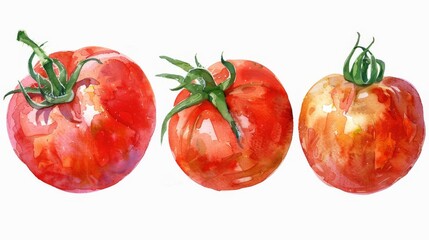 watercolor illustration of ripe tomatoes on a white background