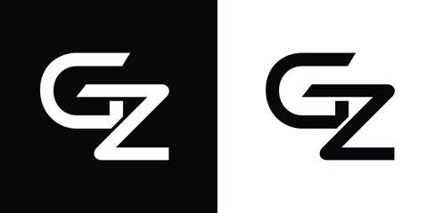 GZ, ZG Letter logo design on black and white background.