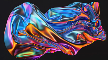 Glossy iridescent cloth. Isolated on black background