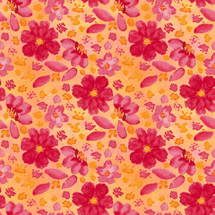 Hand drawn watercolor flowers seamless pattern