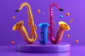 set of cartoon musical instruments. on the festive podium idea for business cards and stickers, children's books, icons