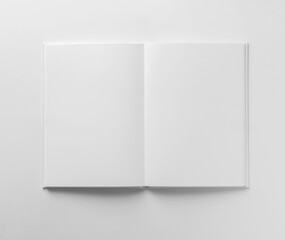 open Empty Book Template on White Background, hands Open book with blank pages. Mock up for design