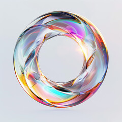 Glossy iridescent geometric circle shape. Isolated on white background