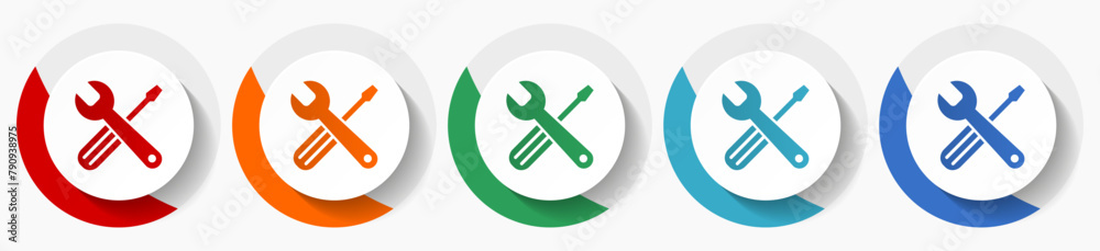 Poster tools vector icon set, flat icons for logo design, webdesign and mobile applications, colorful round