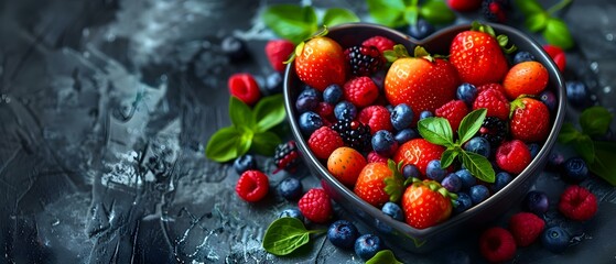 Heartful Harvest: Nourishing Fruits for a Healthier Beat. Concept Healthy Lifestyle, Nutrition Tips, Delicious Recipes, Plant-Based Diet, Heart Health