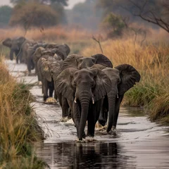 Foto op Aluminium herd of elephants  through the savanna in Kenya © artiiz