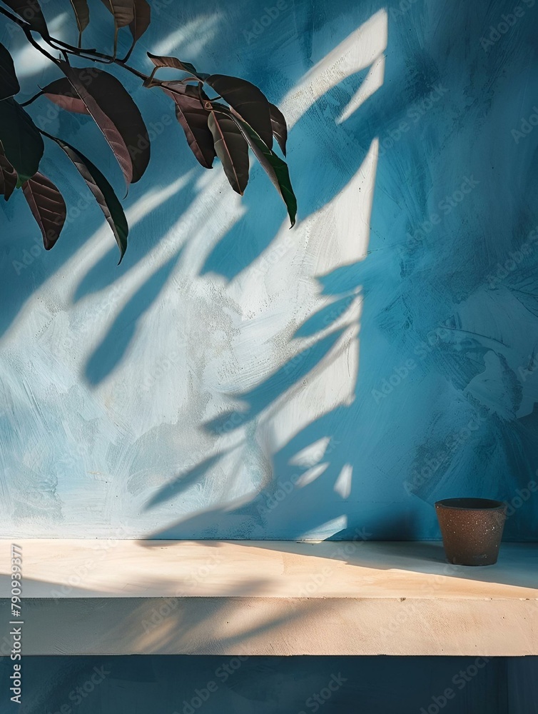 Wall mural a plant in a pot sits on a shelf and casts a shadow