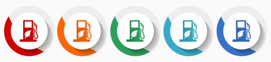 Biofuel, ethanol vector icon set, flat icons for logo design, webdesign and mobile applications, colorful round buttons
