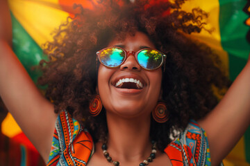 Young woman at the festival. Celebrating African American Emancipation Day. Women dancing national dance, holiday, holiday card, banner