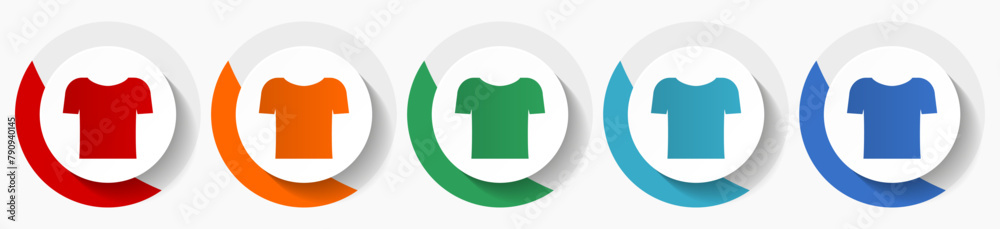 Poster shirt vector icon set, flat icons for logo design, webdesign and mobile applications, colorful round