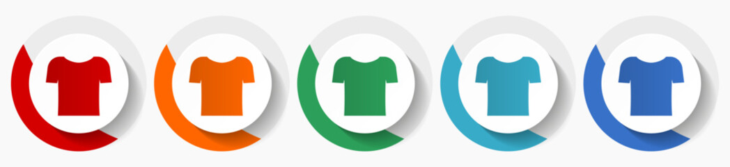 Shirt vector icon set, flat icons for logo design, webdesign and mobile applications, colorful round buttons