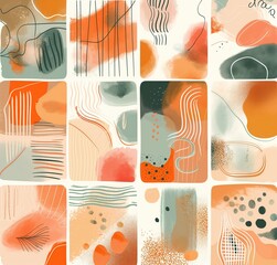 A collection of abstract art with a variety of colors and shapes