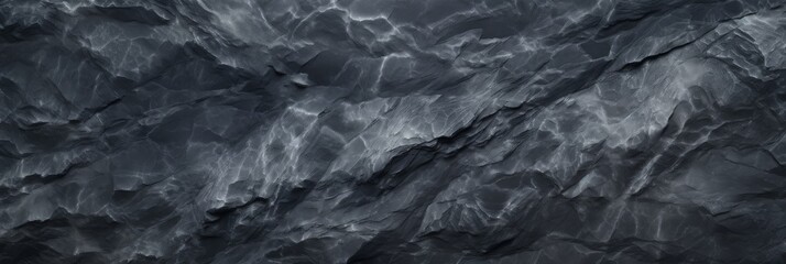 Close-Up Of Dark Abstract Rocky Surface. Jagged Rock Formation In Black And Grey Tones. Generative AI - obrazy, fototapety, plakaty