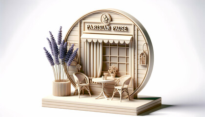 French Cafe: 3D Parisian Pause with Lavender Plant and Chic Decor in Realistic Interior