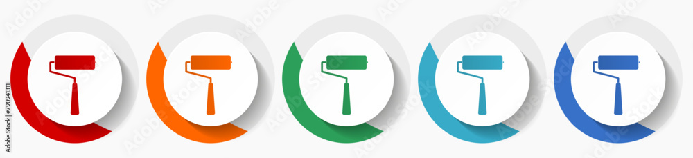 Aufkleber roll painter, roller vector icon set, flat icons for logo design, webdesign and mobile applications,