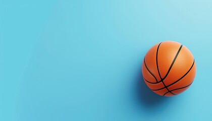 Fototapeta premium Top view of professional basketball ball of orange color close-up on a blue background