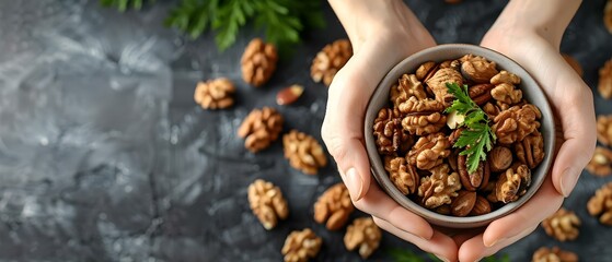 Walnut Wellness: A Nutritious Choice Explained. Concept Health Benefits, Nutritional Value, Delicious Recipes, Cooking Tips, Walnut Varieties - obrazy, fototapety, plakaty