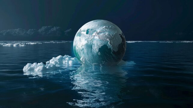 A composite image showing the Earth with shrinking polar ice caps, representing the consequences of unchecked greenhouse gas emissions.