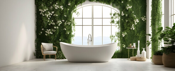 Invigorating Botanical Bathroom with Planters and Jasmine Vine in Realistic Interior Design - Nature Photo