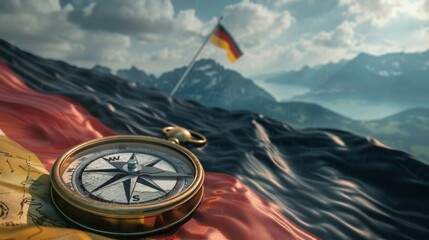 compass on background of German flag