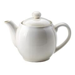 Elegant white ceramic teapot isolated on a transparent background