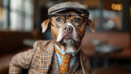Dapper Dog in Tweed: A Study in Style. Concept Pet Photography, Stylish Pooch, Outdoor Dog Photoshoot - obrazy, fototapety, plakaty