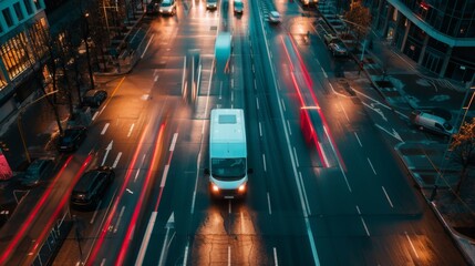 A delivery van navigating through city streets, bringing goods to their destination amidst the constant flow of traffic.