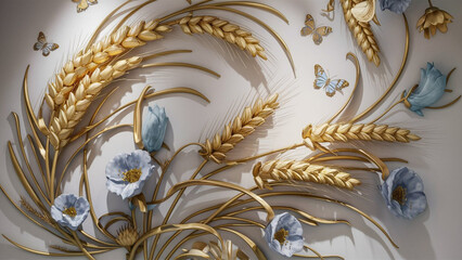 Fototapeta premium 3D illustration of a wall mural. Refined and elegant floral details with a harmonious blend of classic and modern elements.