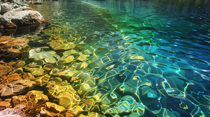 A rainbow of colors refracts through the crystal-clear water