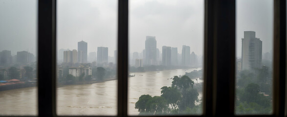 Fototapeta na wymiar Monsoon in Mumbai: A Spectacular View of Mumbai's Iconic Skyline During India's Rainy Season