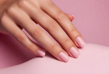  Manicured hands with bright red nail polish on a white background