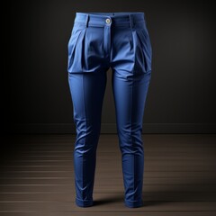 Blue pleated pants on a wooden background