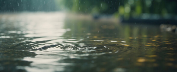 Obraz na płótnie Canvas Life in Motion: Fish Swimming in Raindrop Ripples, Close-up on Rain Season Photo Stock Concept