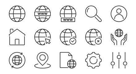 User interface, ui, internet, worldwide, www, website,  computer line icons. Network sign, symbol. Isolated on a white background. Pixel perfect. Editable stroke. 64x64.