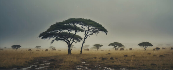 Captivating Rainy Serengeti Tanzania: A Photo Collection of the Serengeti Thriving in the Rain Season - obrazy, fototapety, plakaty