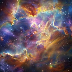 Cosmic dance of vibrant nebula clouds illustrating the dynamic flow of energy in the universe