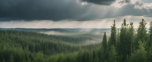 Siberian Symphony of Showers: Taiga Forest Echoing with Harmony and Resilience in Rain Season